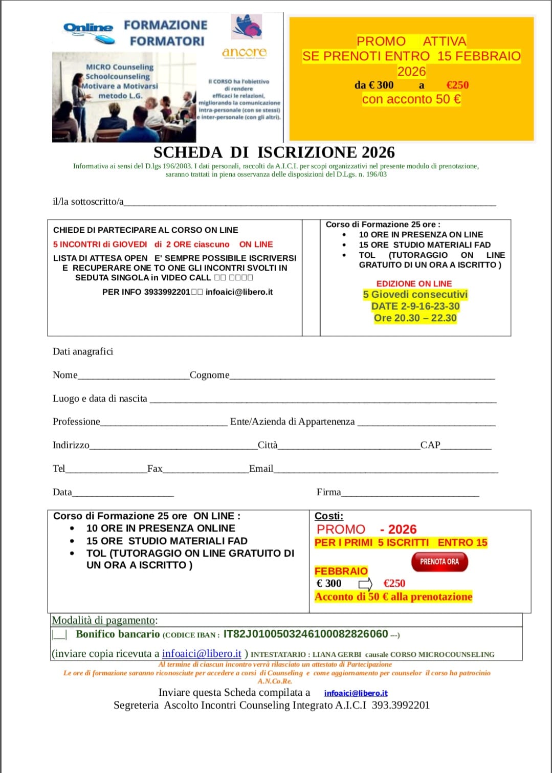 SCHEDA ISCRIZIONE 2026